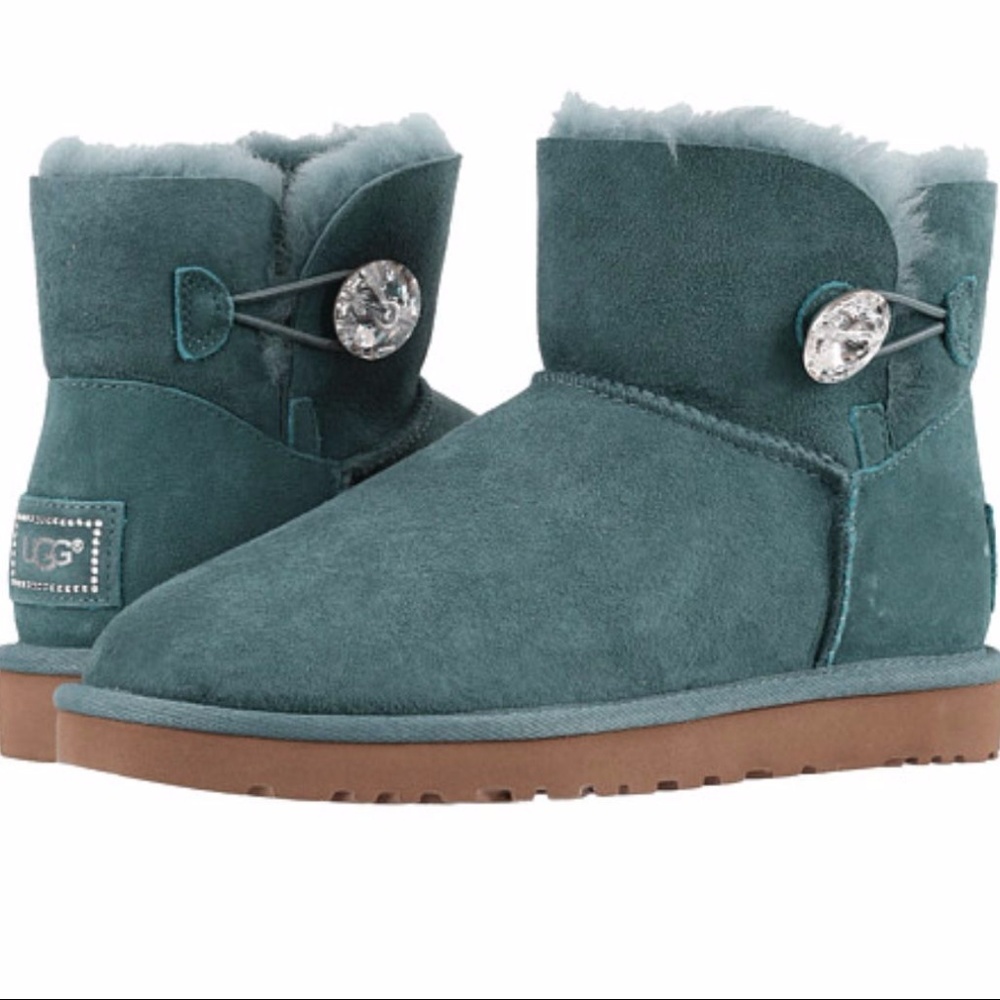 UGG Bailey Button Bling Mini Teal Atlantic Boots 5